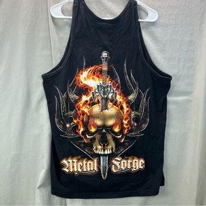 x  Vtg CH Apparel Tank Top Men  XL Black Cotton Flames, Skull, Sword Graphic